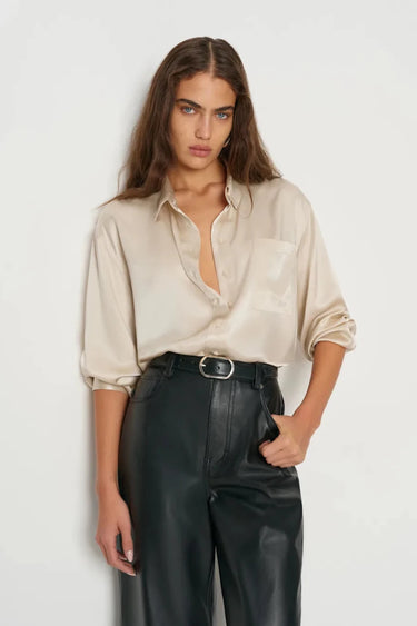 Premium Satin Champagne Oversized Shirt - FREYJA GLOBAL - 