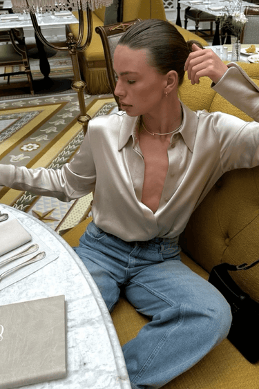 Premium Satin Champagne Oversized Shirt - FREYJA GLOBAL - 