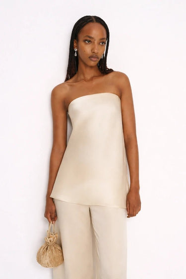 Premium Satin Champagne Tube Top - FREYJA GLOBAL - 