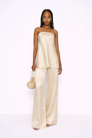 Premium Satin Champagne Tube Top - FREYJA GLOBAL - 