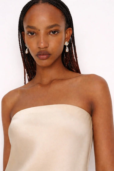 Premium Satin Champagne Tube Top - FREYJA GLOBAL - 