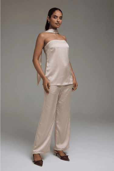 Premium Satin Champagne Tube Top Co - ord set - FREYJA GLOBAL - 