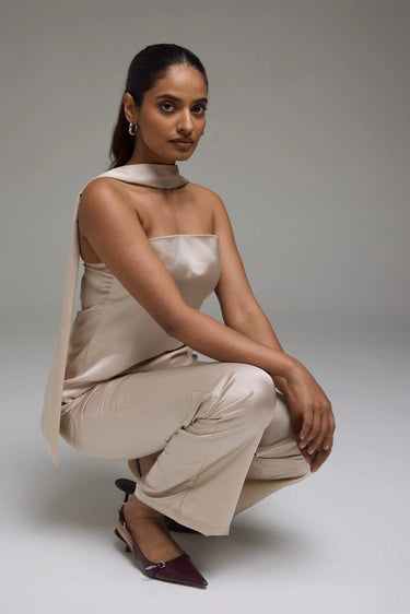 Premium Satin Champagne Tube Top Co - ord set - FREYJA GLOBAL - 