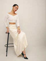 Premium Satin Latte long Skirt - FREYJA GLOBAL - 