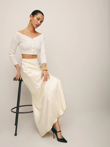 Premium Satin Latte long Skirt - FREYJA GLOBAL - 