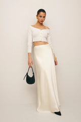 Premium Satin Latte long Skirt - FREYJA GLOBAL - 