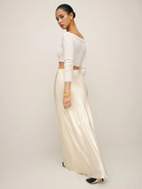 Premium Satin Latte long Skirt - FREYJA GLOBAL - 