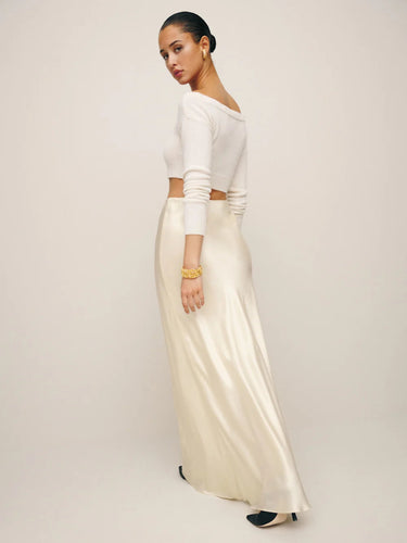 Premium Satin Latte long Skirt - FREYJA GLOBAL - 