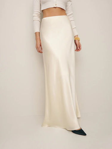 Premium Satin Latte long Skirt - FREYJA GLOBAL - 