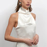 Premium Satin Pearl Halter neck top - FREYJA GLOBAL - 