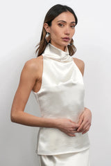 Premium Satin Pearl Halter neck top - FREYJA GLOBAL - 