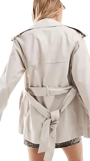Stone Premium Double Breasted Trench Coat with tie - belt - FREYJA INDIA - 