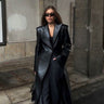 Tailored Black long Faux Leather Coat - FREYJA GLOBAL - 