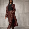 Tailored Wine Long Faux Leather Jacket - FREYJA GLOBAL - 