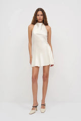 The Island Muse - Premium Satin Champagne Short Dress - FREYJA GLOBAL - 