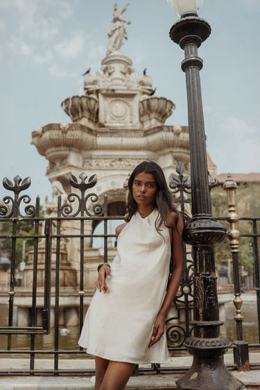 The Island Muse - Premium Satin Champagne Short Dress - FREYJA GLOBAL - 