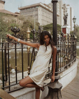 The Island Muse - Premium Satin Champagne Short Dress - FREYJA GLOBAL - 