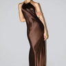 The Royal Affair - Premium Satin Brown Dress Halter Strap - FREYJA GLOBAL - 