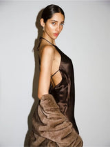 The Royal Affair - Premium Satin Brown Dress Halter Strap - FREYJA GLOBAL - 