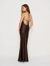 The Royal Affair - Premium Satin Brown Dress Halter Strap - FREYJA GLOBAL - 