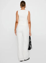 White Linen Blend Drawstring Trouser - FREYJA GLOBAL - 