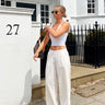White Linen Blend Drawstring Trouser - FREYJA GLOBAL - 
