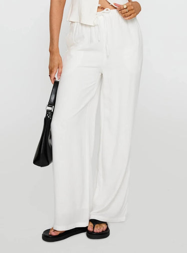 White Linen Blend Drawstring Trouser - FREYJA GLOBAL - 