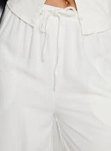 White Linen Blend Drawstring Trouser - FREYJA GLOBAL - 
