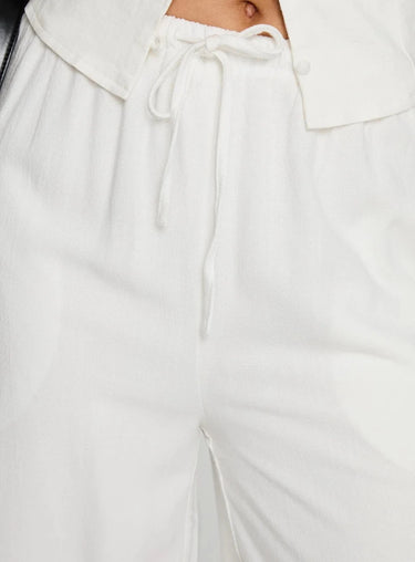 White Linen Blend Drawstring Trouser - FREYJA GLOBAL - 