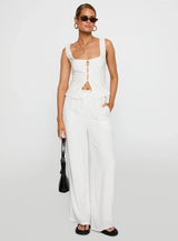 White Linen Blend Drawstring Trouser - FREYJA GLOBAL - 