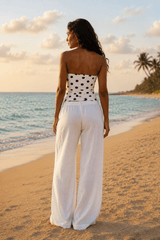 White Polka dot Tube Top - Linen Blend - FREYJA GLOBAL - 