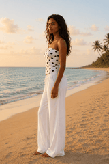 White Polka dot Tube Top - Linen Blend - FREYJA GLOBAL - 