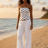 White Polka dot Tube Top - Linen Blend - FREYJA GLOBAL - 