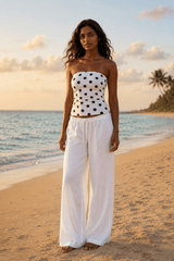 White Polka dot Tube Top - Linen Blend - FREYJA GLOBAL - 