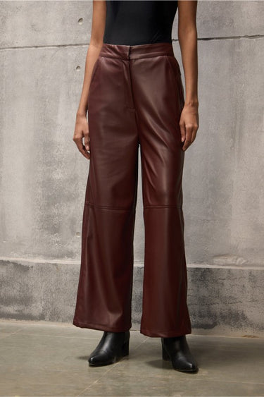 Wine Faux Leather Trouser - FREYJA GLOBAL - 
