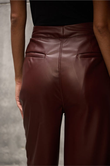 Wine Faux Leather Trouser - FREYJA GLOBAL - 