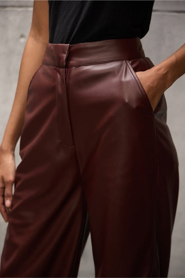 Wine Faux Leather Trouser - FREYJA GLOBAL - 