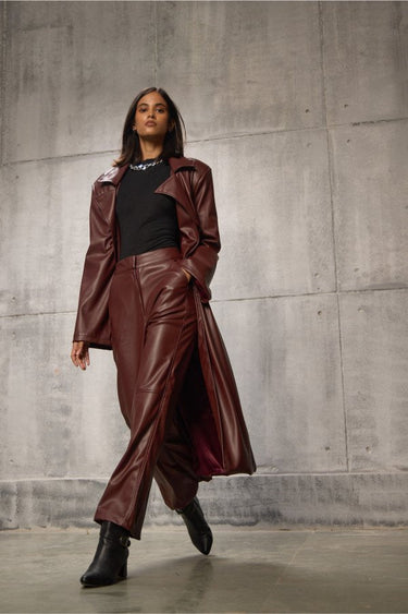 Wine Faux Leather Trouser - FREYJA GLOBAL - 
