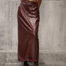 Wine Leather Pencil long Straight Skirt - FREYJA GLOBAL - 