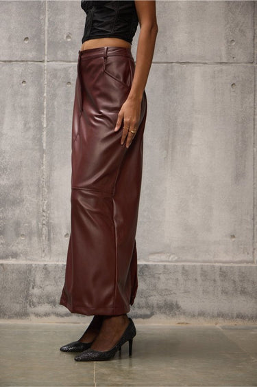 Wine Leather Pencil long Straight Skirt - FREYJA GLOBAL - 