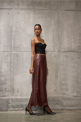 Wine Leather Pencil long Straight Skirt - FREYJA GLOBAL - 